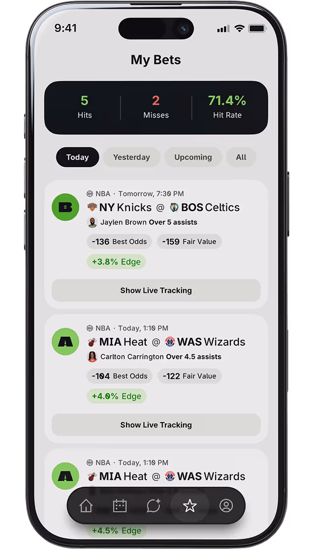 Edge app screen: My Bets